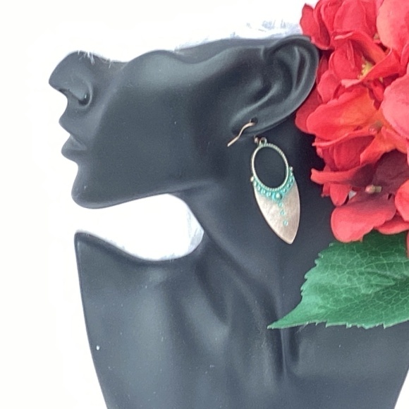 BOGO New Turquoise Blue & Copper Pointed Dangle Southwestern Bohemian Earrings - Picture 3 of 7
